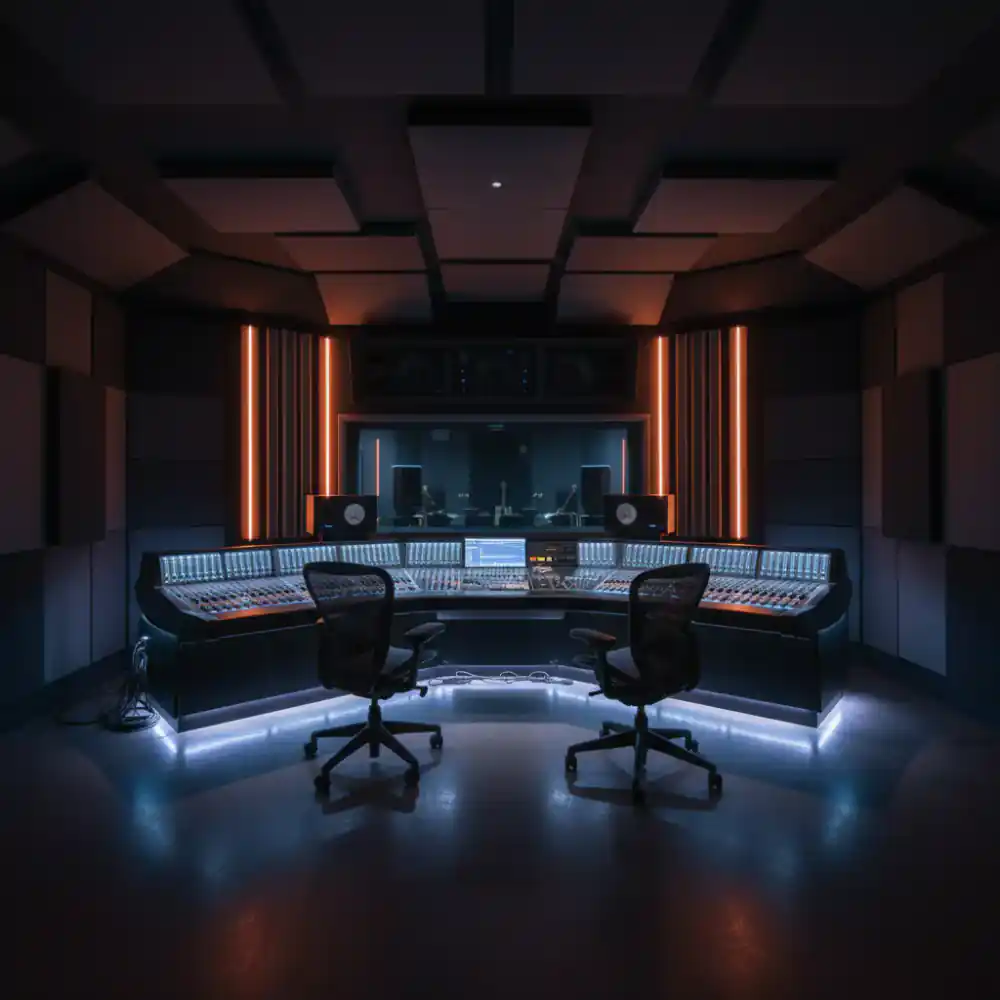 Wide view of the acoustically treated main control room