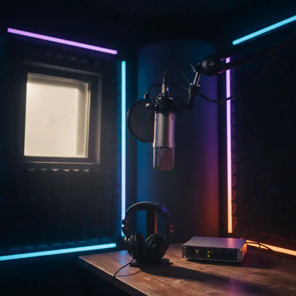 Premium vocal microphone set up in the booth